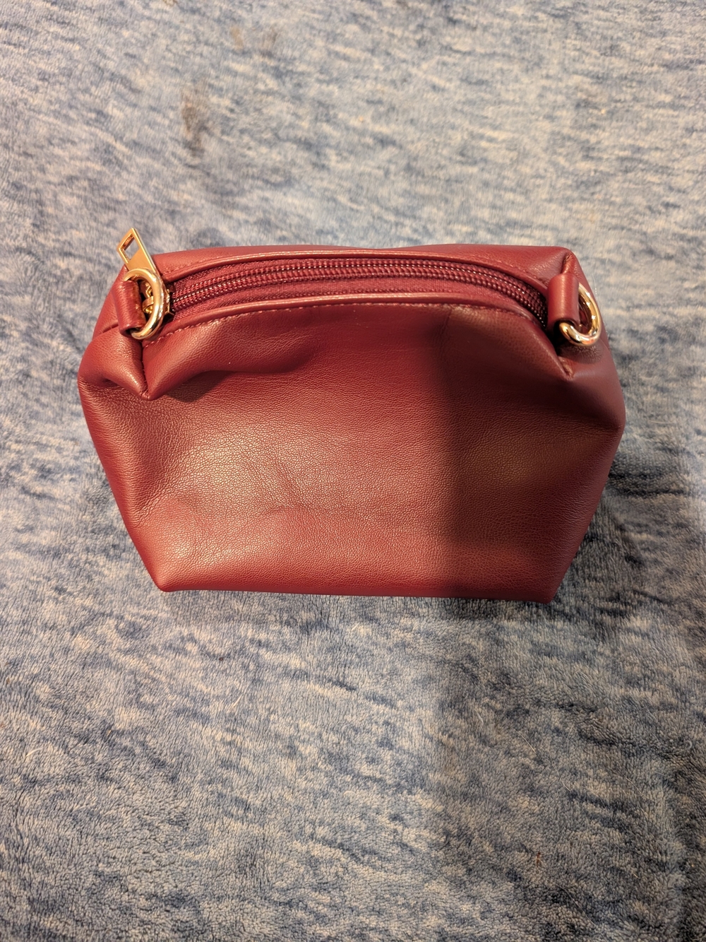 Anthropologie Burgundy Faux Leather Cosmetic Pouch with Gold Hardware